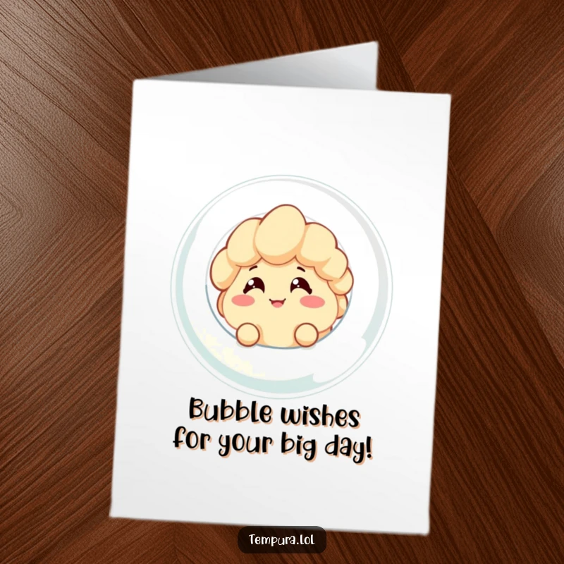 Funny Free Printable Birthday Card: Cheeky tempura character grinning inside a giant bubble.
