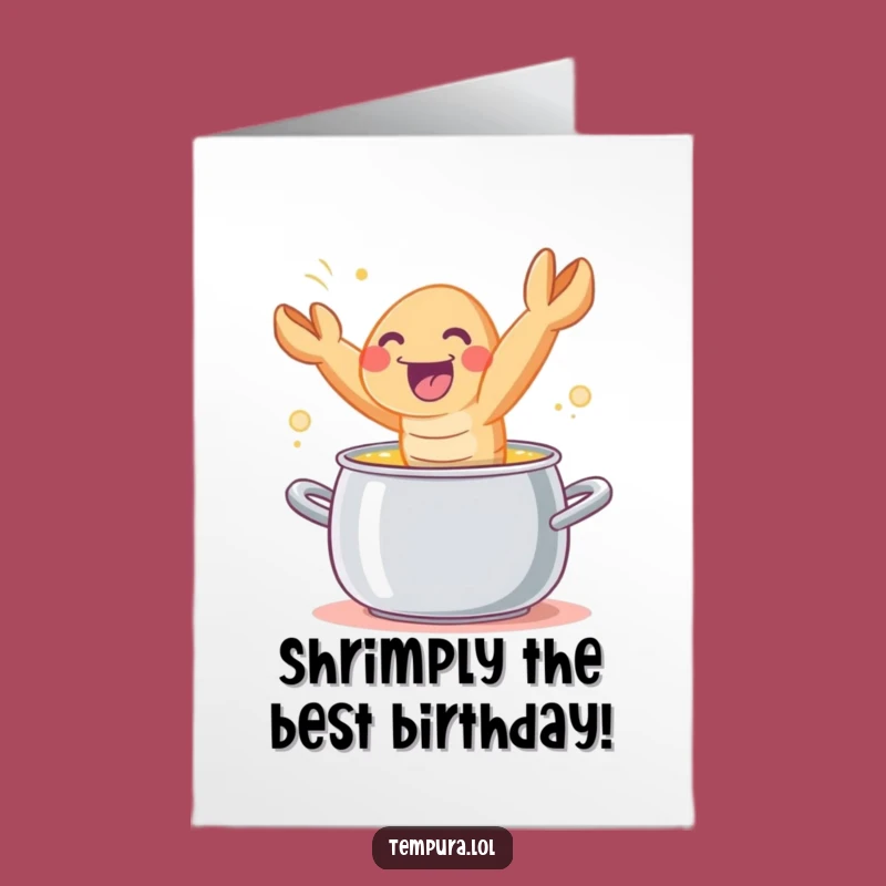 Free Printable Birthday Card: Funny Tempura Shrimp Jumps for Joy! Downloadable Gift.