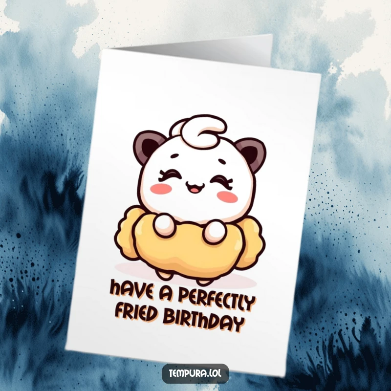 Funny Free Printable Birthday Card: A happy piece of tempura winks with a tiny, sweet smile.