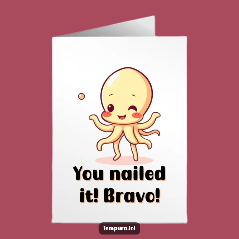 Free Printable Congrats Card: Happy Tempura Squid Dance Celebrate Funny Downloadable Gift