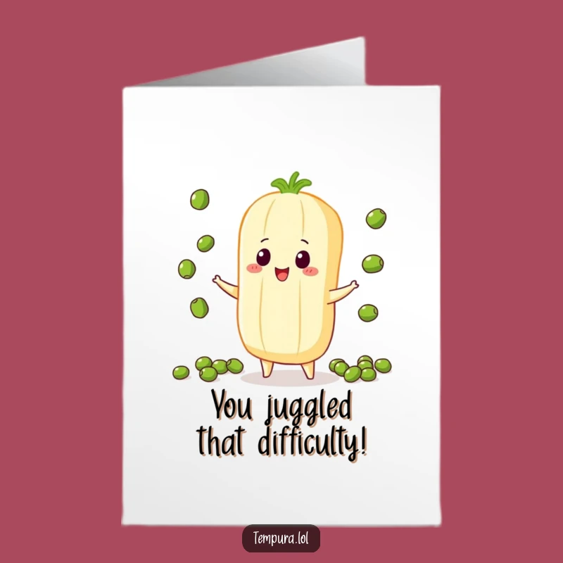Free Printable Congrats Card: Juggling Tempura Veggies, Downloadable Humorous Achievement Greeting
