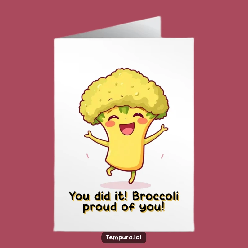 Free Printable Congrats Card: Dancing Tempura Broccoli - Humorous Downloadable Celebration