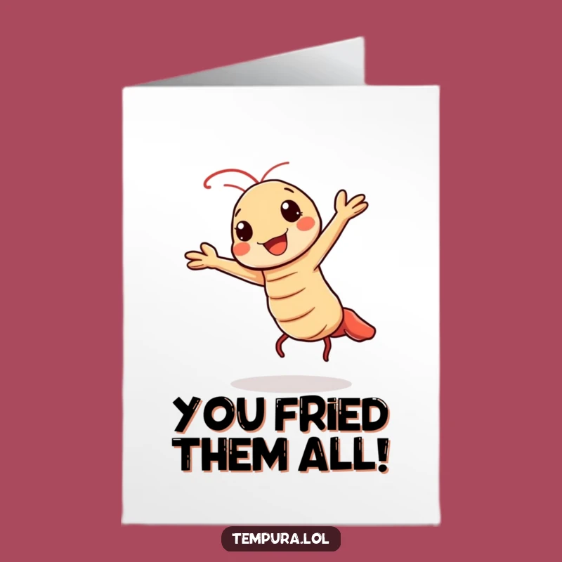 Free Printable Congrats Card: Dancing Tempura Shrimp, Joyful Downloadable Celebration Art