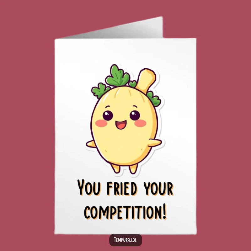 Free Printable Congrats Card: Smiling Tempura Veggies, Downloadable Humorous Achievement Greeting