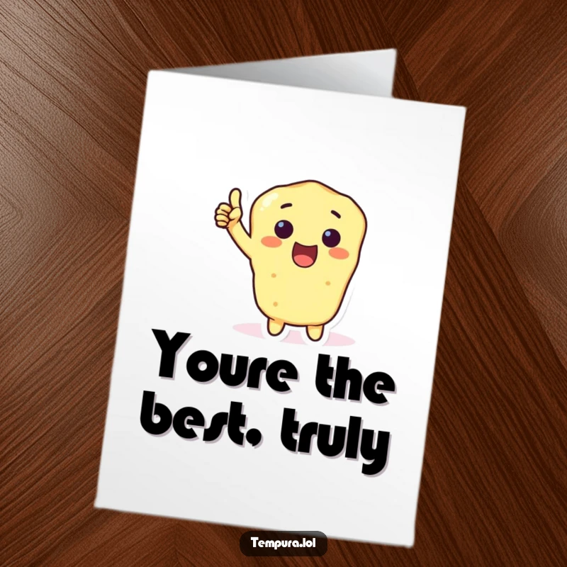 Funny Free Printable Thank You Card featuring a tempura character giving a thumbs-up, conveying heartfelt appreciation.