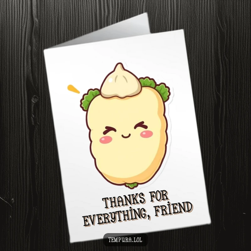 Funny Free Printable Thank You Card: A tempura vegetable tempura winking cheekily, perfect for a funny DIY thank you.