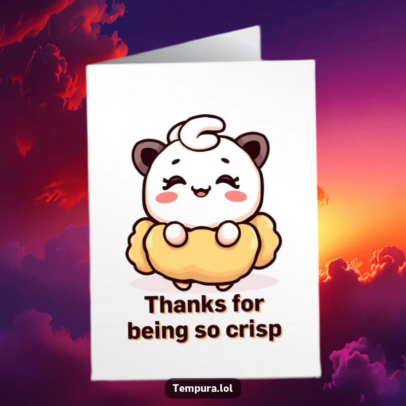 Funny Free Printable Thank You Card: A piece of tempura winks charmingly with a tiny smile.