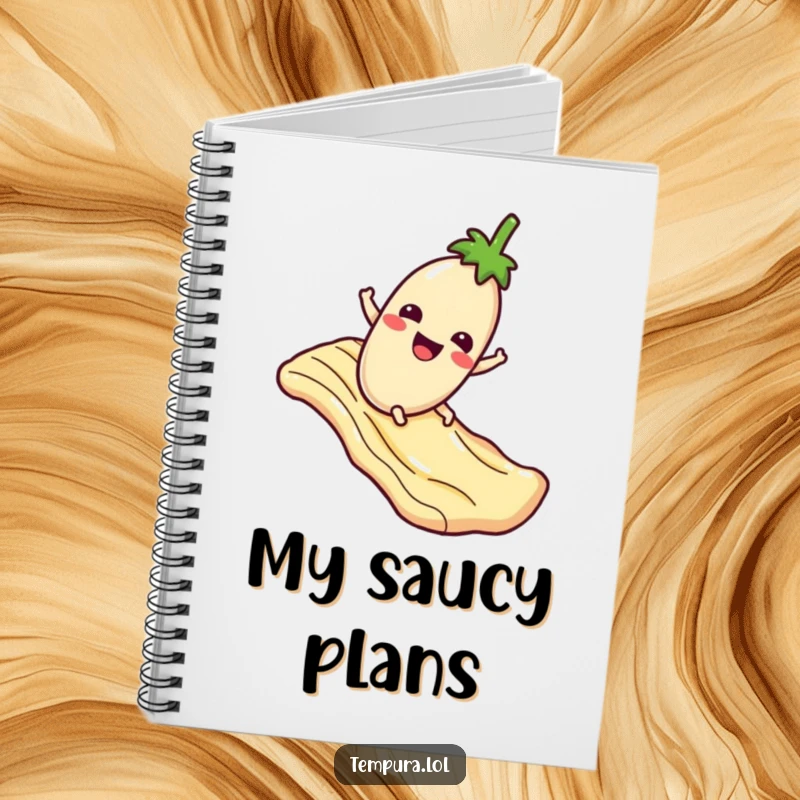 Funny Notebook: A happy tempura eggplant sliding down a wavy sauce slide, perfect for jotting down funny ideas and recipes.