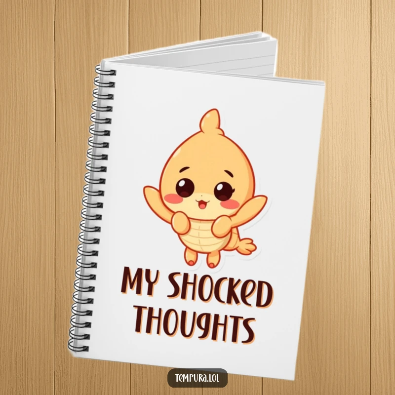 Funny Surprised Shrimp Notebook: A tempura shrimp with a surprised expression, ideal for noting down ideas with a humorous twist.