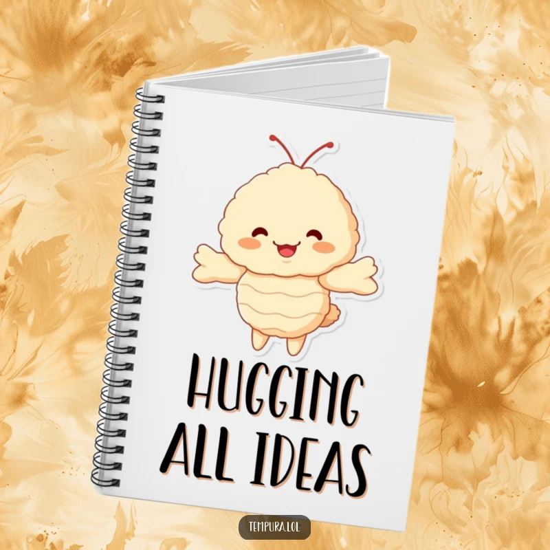 Funny Tempura Shrimp Notebook: A fluffy ebi character with arms extended in a hug, perfect for jotting down notes with a smile.