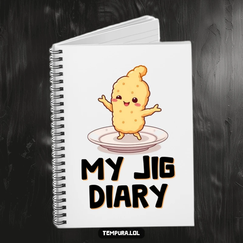 Funny Tempura Notebook: A smiling piece of fried food doing a lively jig on a plate, perfect for note-taking with a humorous and delicious theme.
