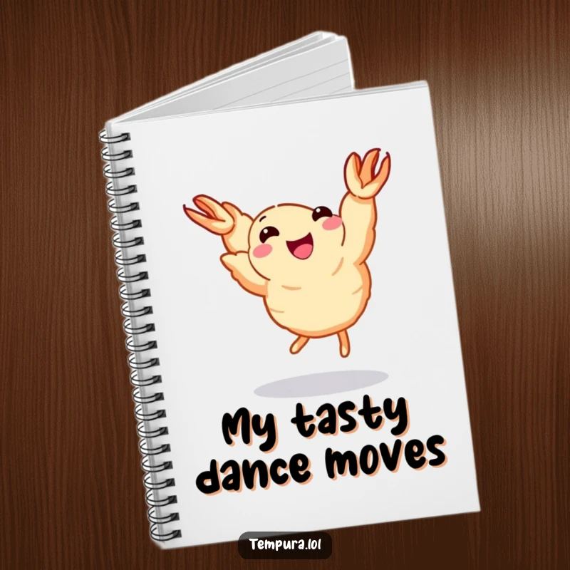 Funny Dancing Shrimp Notebook: A tempura shrimp with tiny legs joyfully dances, perfect for funny notes and creative ideas.