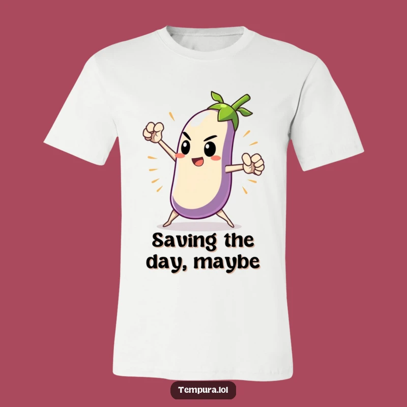 Funny Heroic Tempura Eggplant T-Shirt: Dramatic Pose Tee Gift