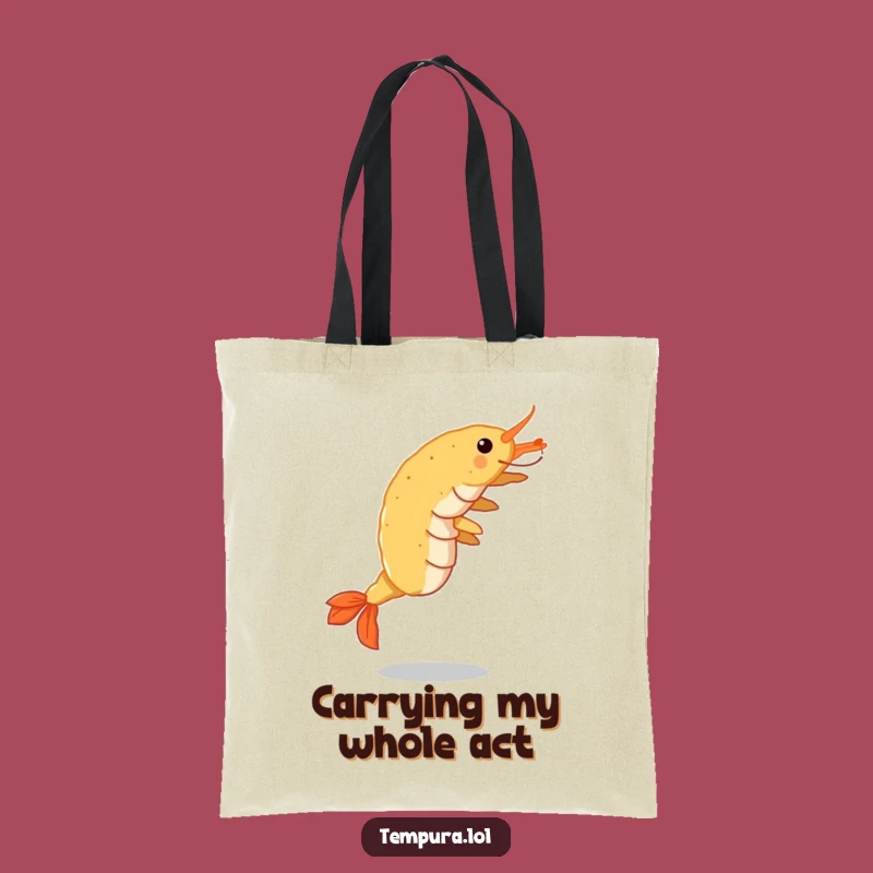 Funny Tempura Shrimp Tote Bag: Cartwheeling Crispy Action, Great Funny Gift