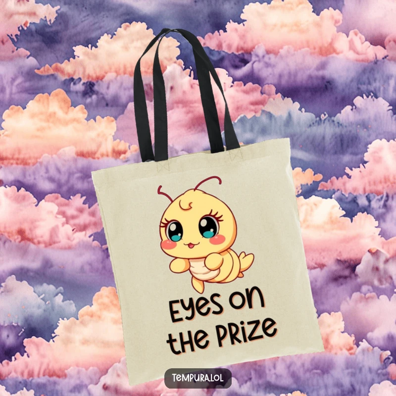 Funny Excited Shrimp Tote Bag, illustrated with wide, excited eyes, perfect for carrying essentials with a touch of wonder and humor.