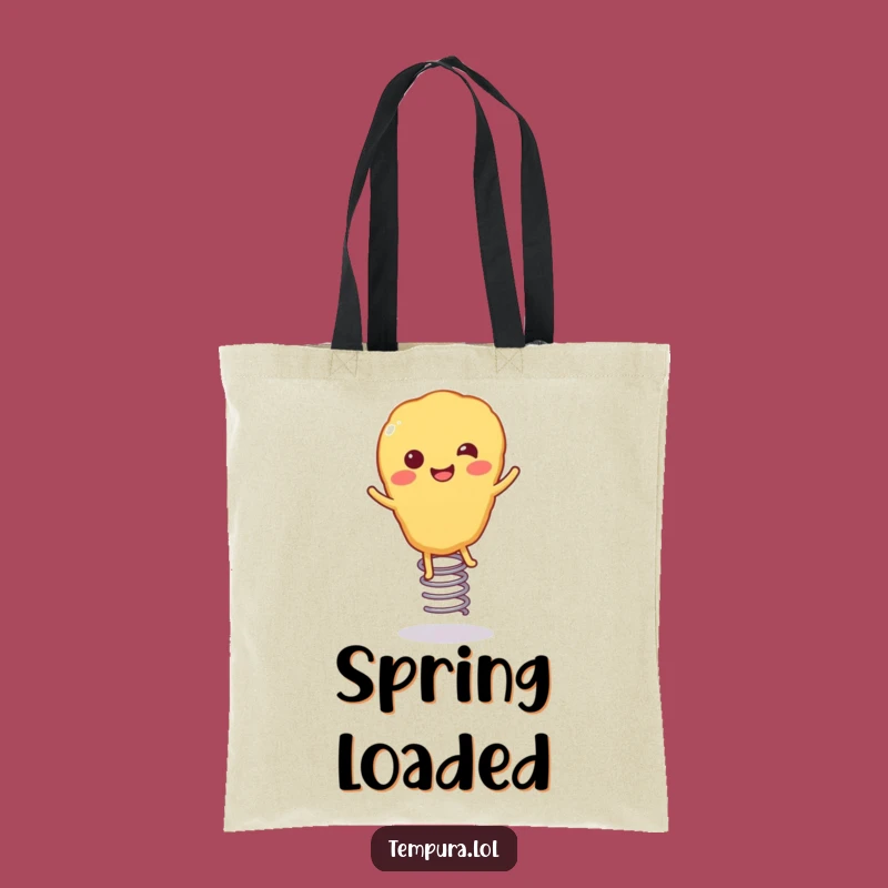 Funny Springy Tempura Tote Bag: Happy Bouncing Food Design, Whimsical & Practical Funny Gift