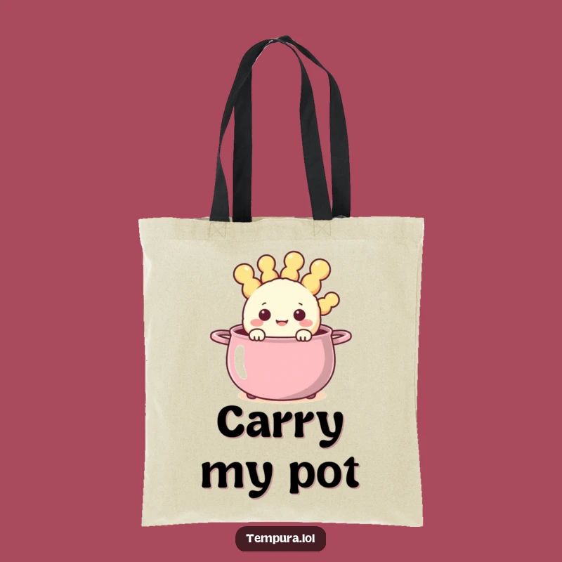 Funny Steaming Pot Tempura Tote Bag: Happy Fried Character Carry-All